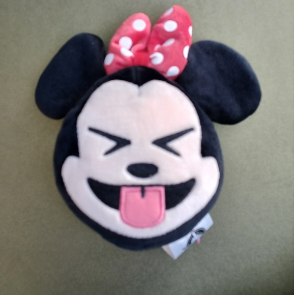 -Disney Store Minnie Mouse Plush Emoji Two-Sided Kiss &  Laugh Face 5" Plush - Picture 2 of 9